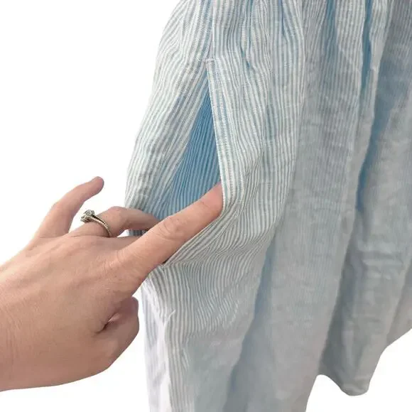 Frank & Eileen Daphne Sleeveless Popover Dress Blue White Stripe Linen Size XL - Picture 8 of 12